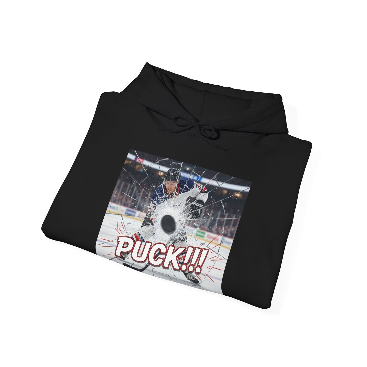 Hockey 'PUCK!!!' Graphic Hoodie - Ice Rink Action Sweatshirt