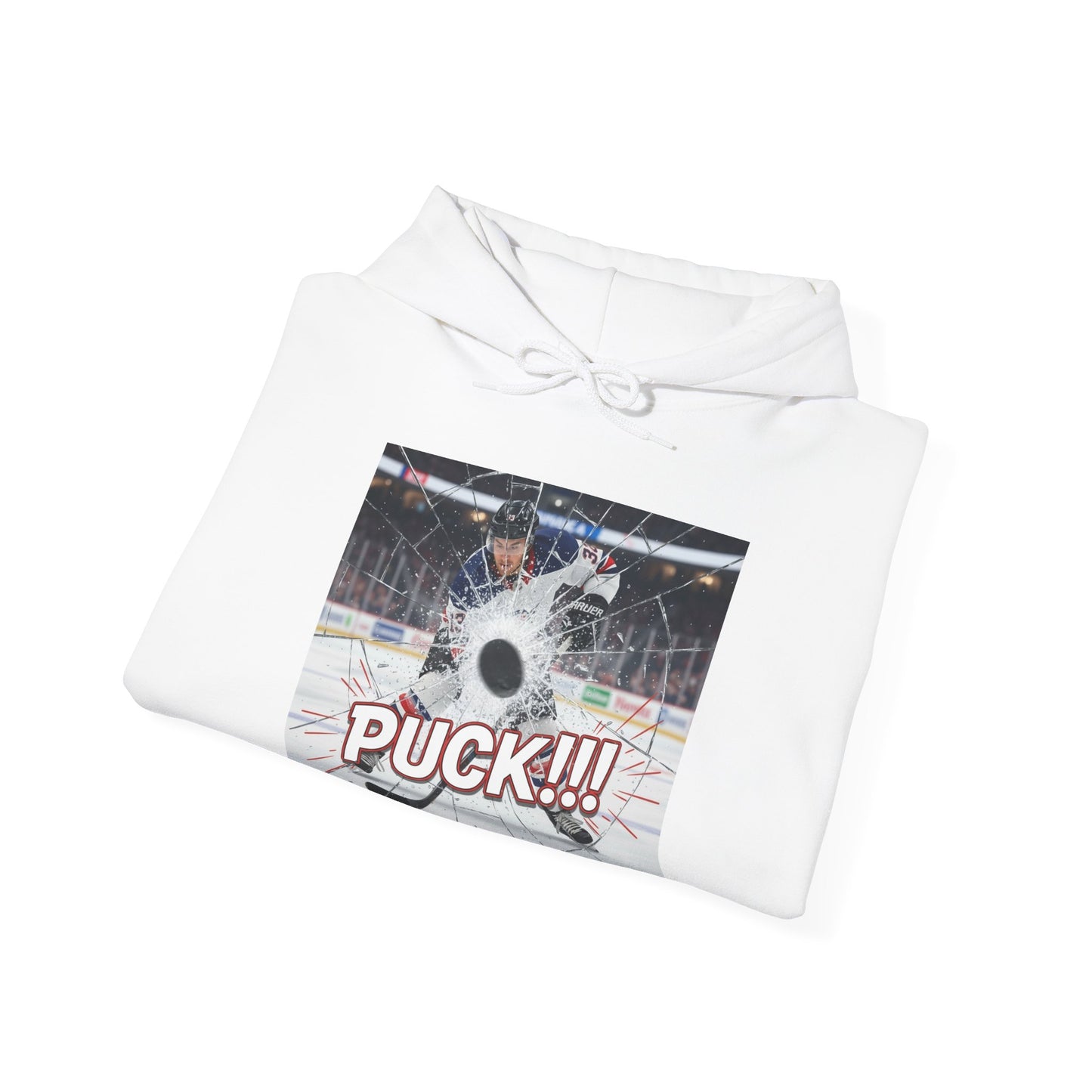 Hockey 'PUCK!!!' Graphic Hoodie - Ice Rink Action Sweatshirt