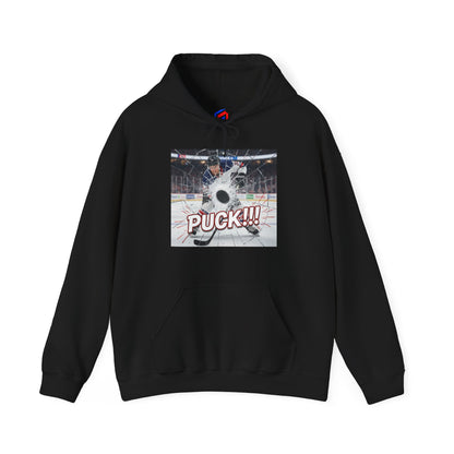 Hockey 'PUCK!!!' Graphic Hoodie - Ice Rink Action Sweatshirt