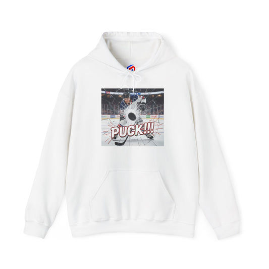 Hockey 'PUCK!!!' Graphic Hoodie - Ice Rink Action Sweatshirt