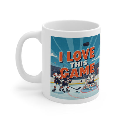 Hockey Mug — "I Love This Game" Ceramic Coffee Cup (11oz & 15oz)